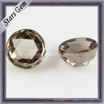 Smokey Color Round Shape Checker Cut Crystal